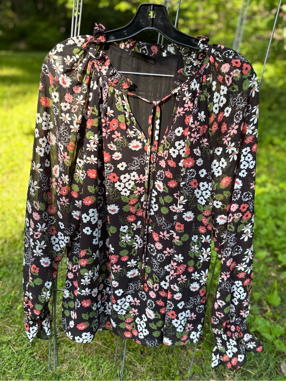 Black Floral Ruffle Blouse
